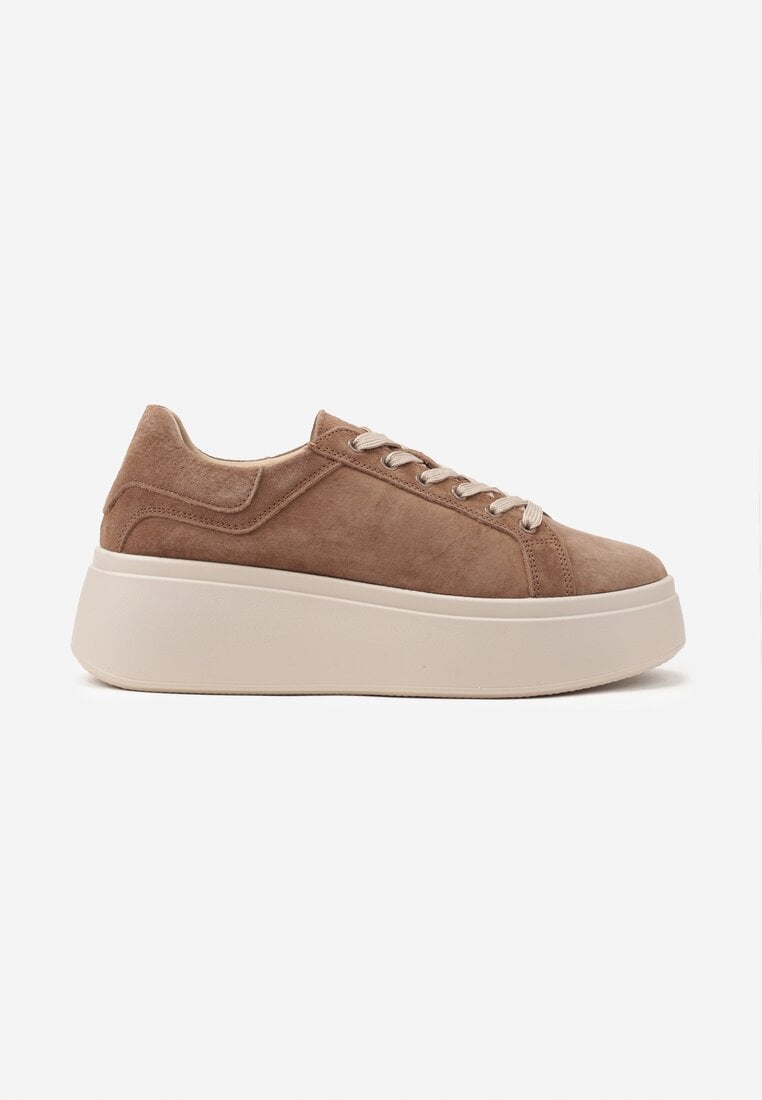 Brązowe Sneakersy z Naturalnego Zamszu na Platformie Nalirette