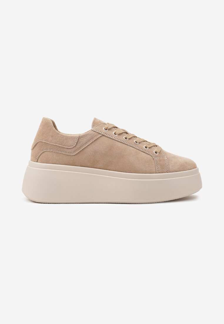 Beżowe Sneakersy z Naturalnego Zamszu na Platformie Nalirette
