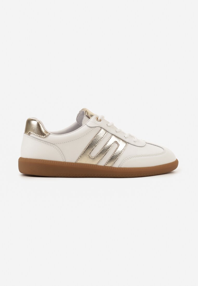 Białe Sneakersy Tenisówki ze Skóry Naturalnej z Geometrycznym Wzorem Carolie