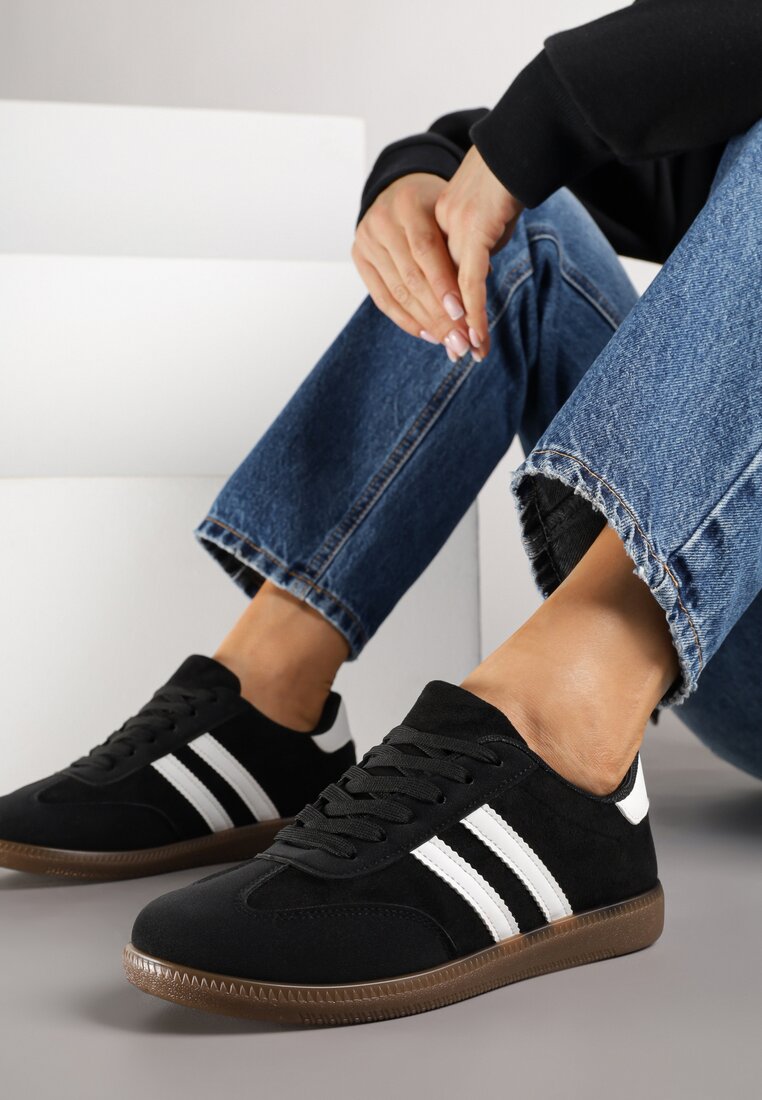 Czarne Sneakersy z Geometrycznym Wzorem Naliette