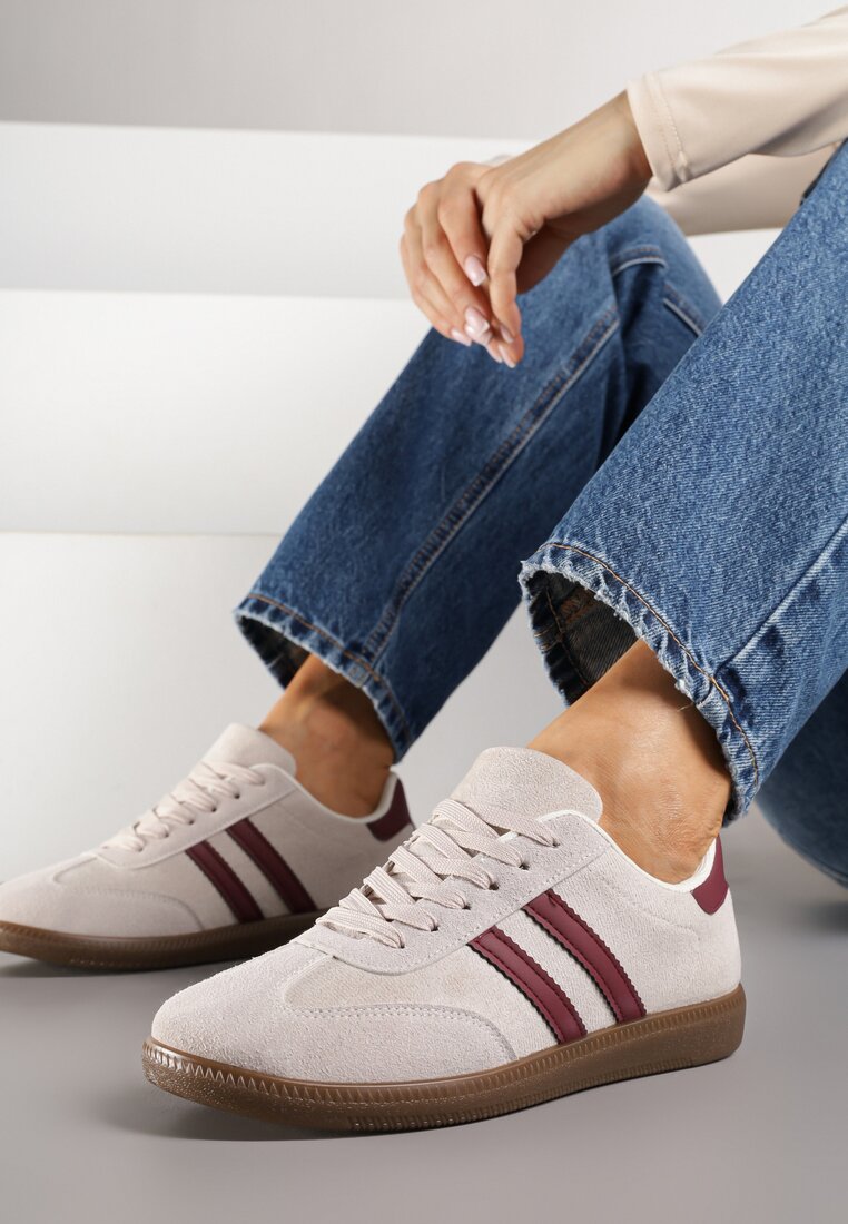Beżowe Sneakersy z Geometrycznym Wzorem Naliette