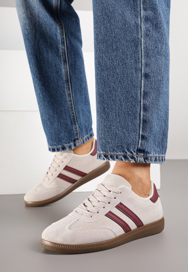 Beżowe Sneakersy z Geometrycznym Wzorem Naliette