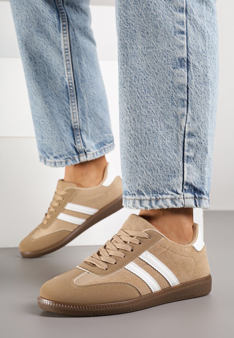 Ciemnobeżowe Sneakersy z Geometrycznym Wzorem Naliette