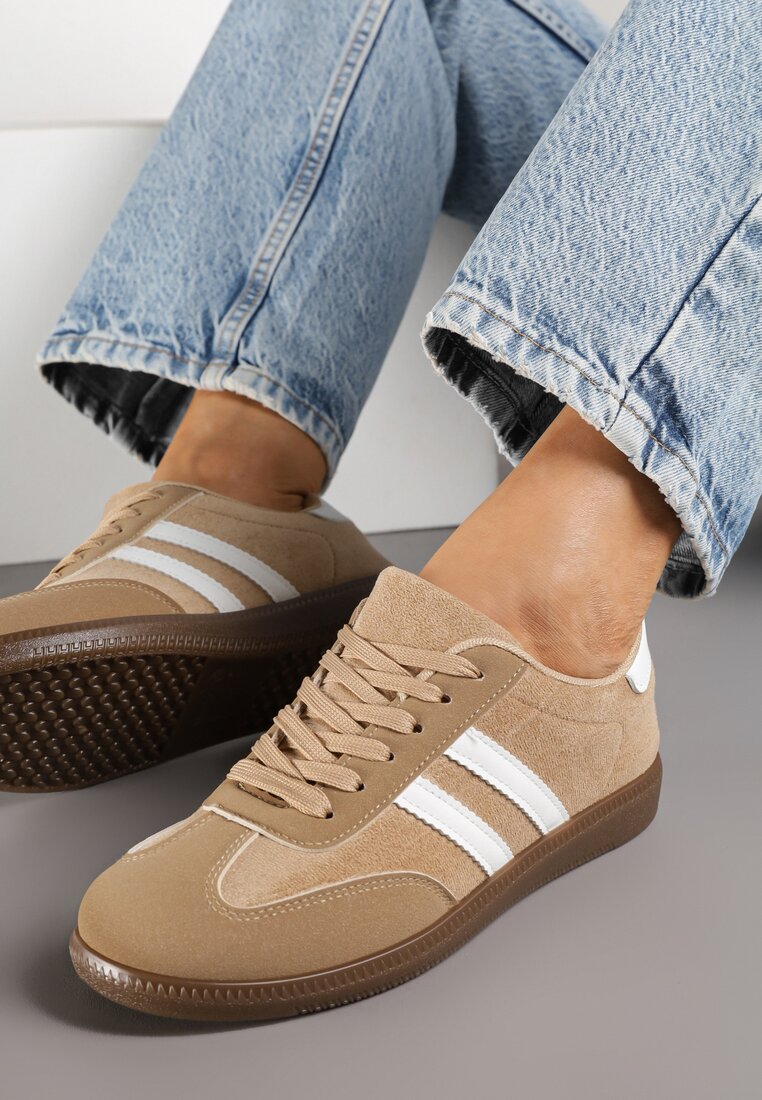 Ciemnobeżowe Sneakersy z Geometrycznym Wzorem Naliette