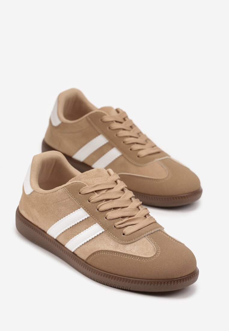 Ciemnobeżowe Sneakersy z Geometrycznym Wzorem Naliette