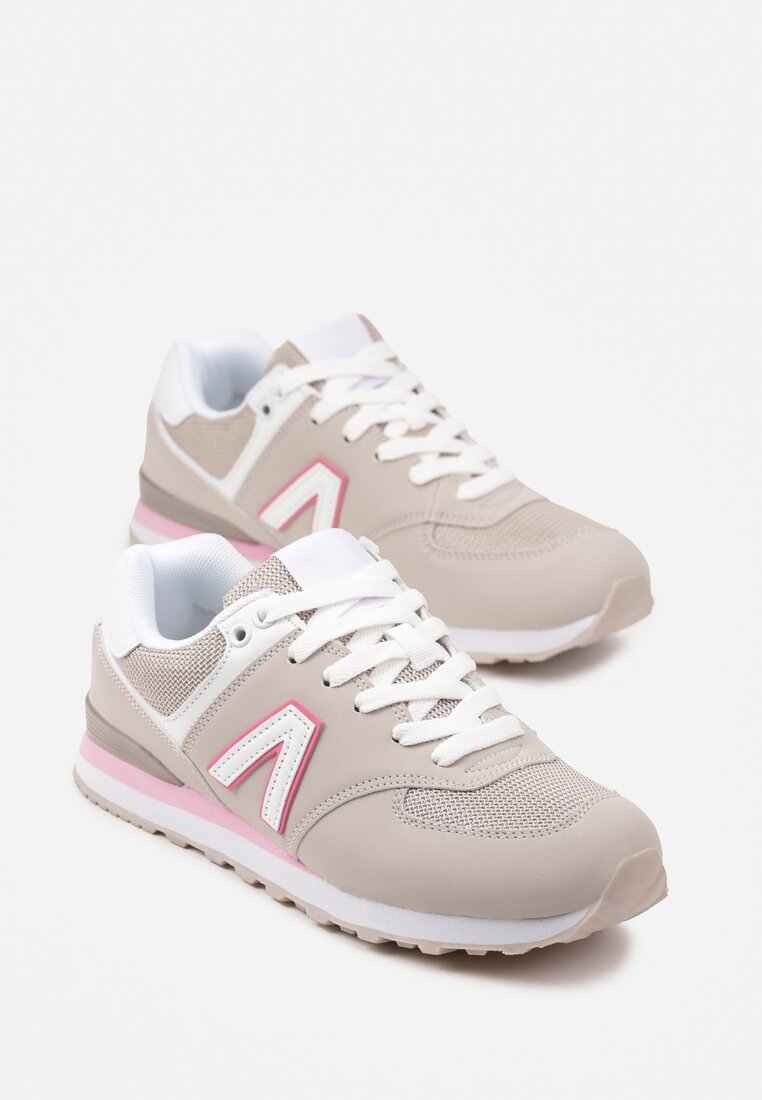 Ciemnobeżowe Sneakersy Ozdobione Geometrycznym Motywem Rilenessa