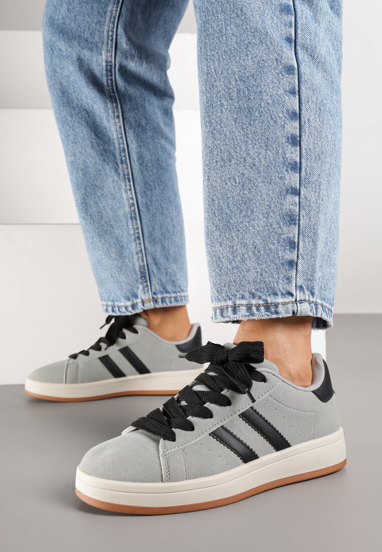 Szaro-Czarne Sneakersy z Geometrycznym Wzorem Rillomia