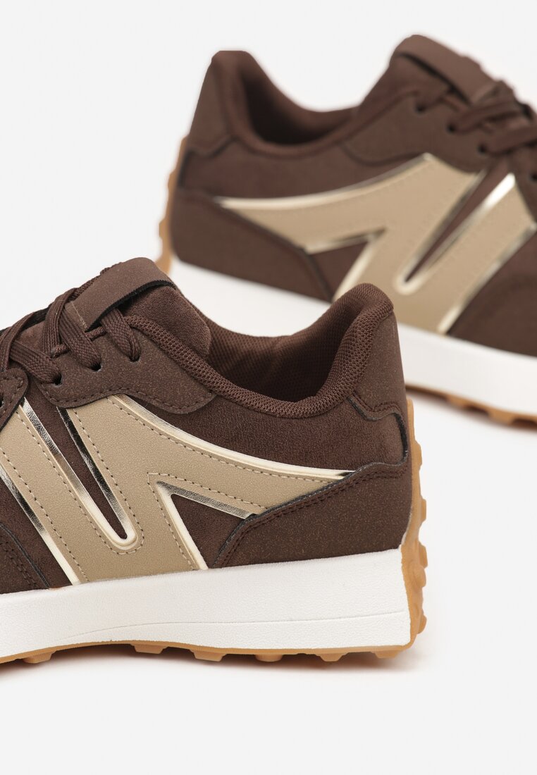 Brązowe Sneakersy Ozdobione Geometrycznym Motywem Rilameia