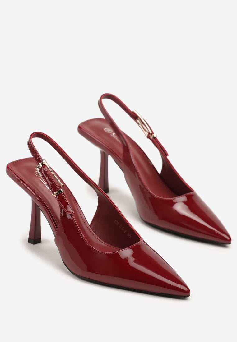 Bordowe Lakierowane Czółenka na Kaczuszce Slingback Silvesa