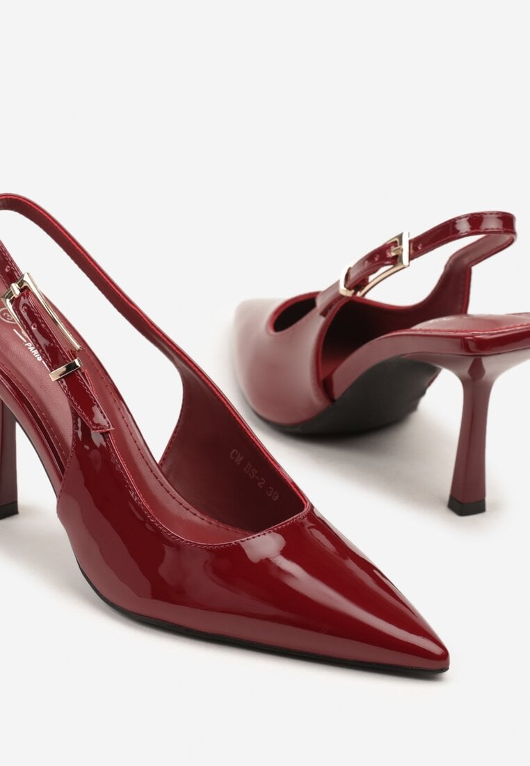 Bordowe Lakierowane Czółenka na Kaczuszce Slingback Silvesa
