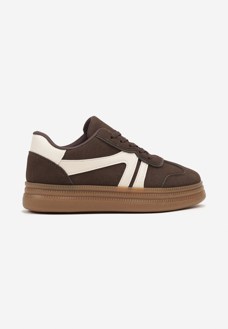 Brązowe Sneakersy Tenisówki Ozdobione Geometrycznym Wzorem Shie