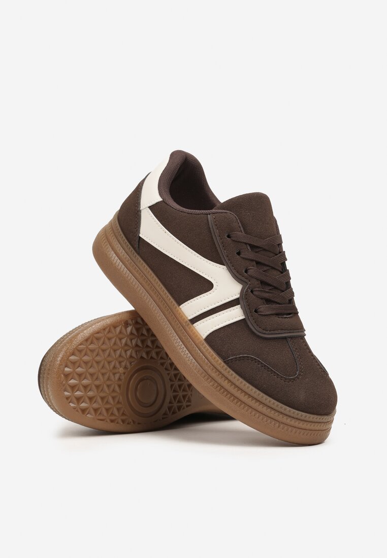 Brązowe Sneakersy Tenisówki Ozdobione Geometrycznym Wzorem Shie