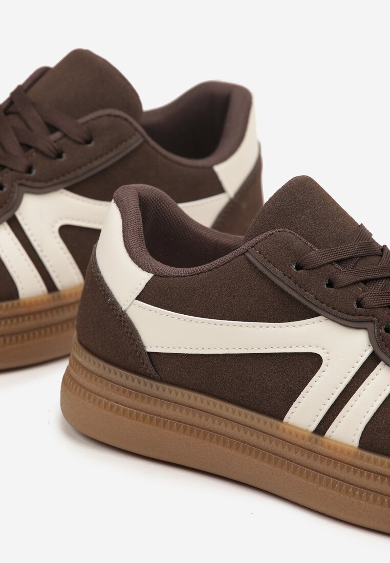 Brązowe Sneakersy Tenisówki Ozdobione Geometrycznym Wzorem Shie