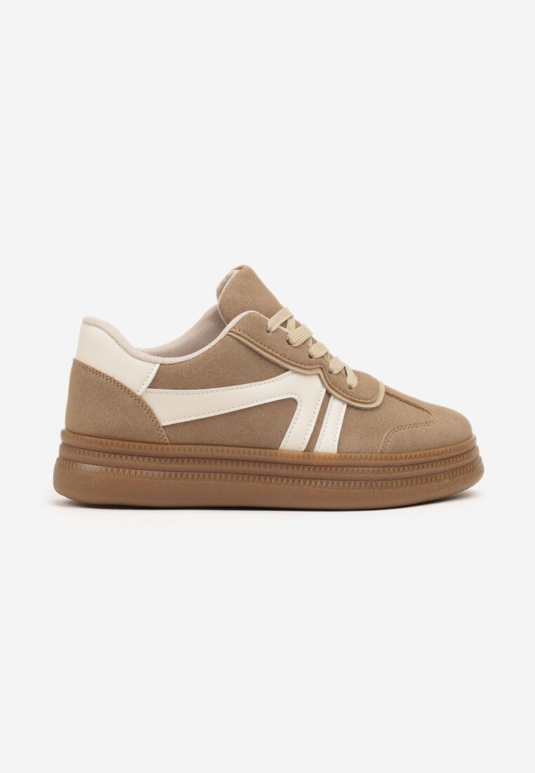 Beżowe Sneakersy Tenisówki Ozdobione Geometrycznym Wzorem Shie