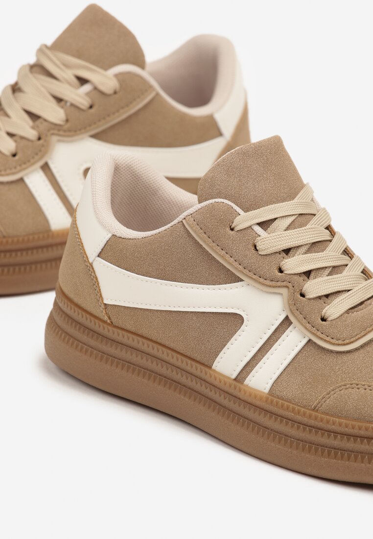 Beżowe Sneakersy Tenisówki Ozdobione Geometrycznym Wzorem Shie
