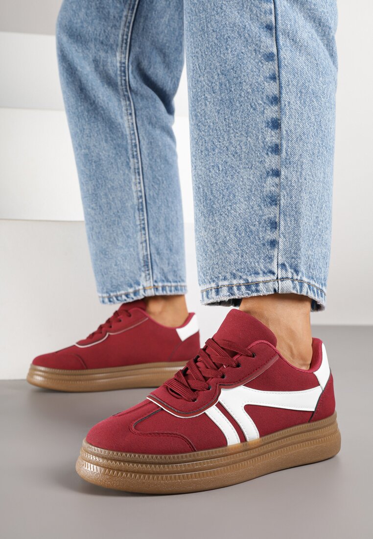 Bordowe Sneakersy Tenisówki Ozdobione Geometrycznym Wzorem Shie