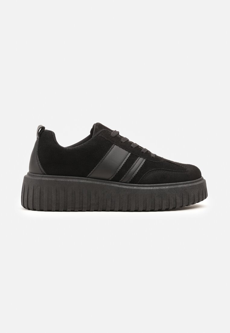 Czarne Sneakersy na Tłoczonej Platformie z Paskami Rilasena
