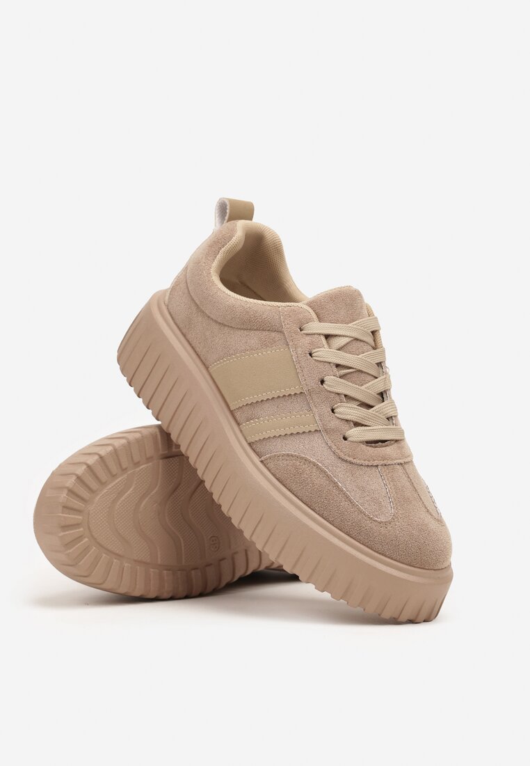 Beżowe Sneakersy na Tłoczonej Platformie z Paskami Rilasena