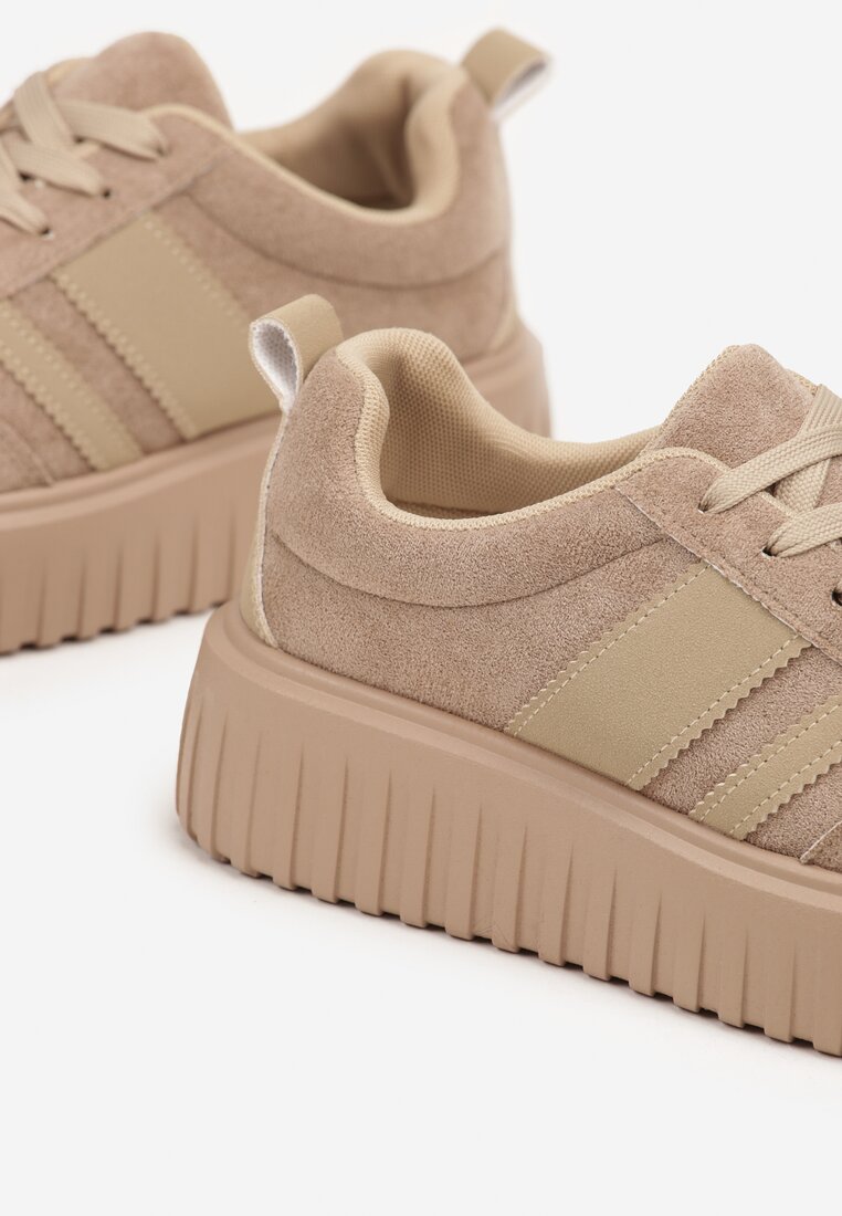Beżowe Sneakersy na Tłoczonej Platformie z Paskami Rilasena