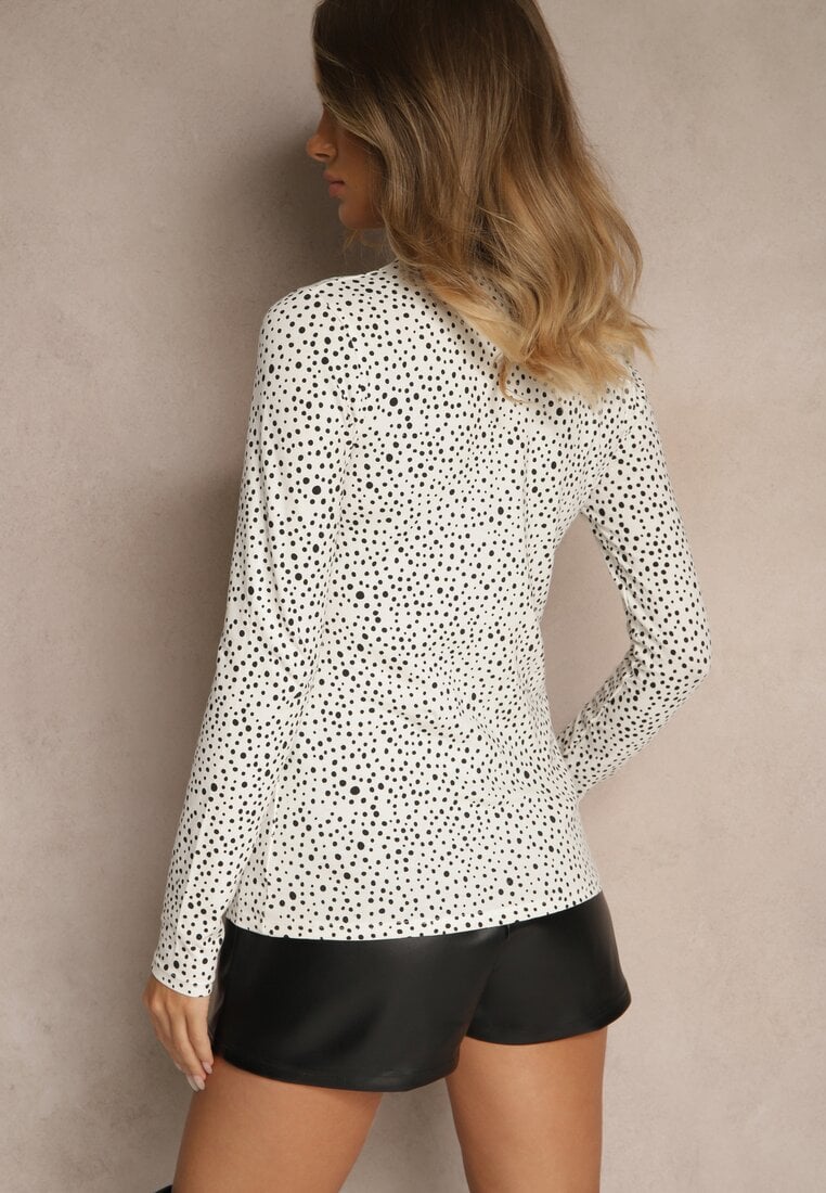 Biała Bawełniana Bluzka z Golfem Typu Longsleeve w Groszki Neatte