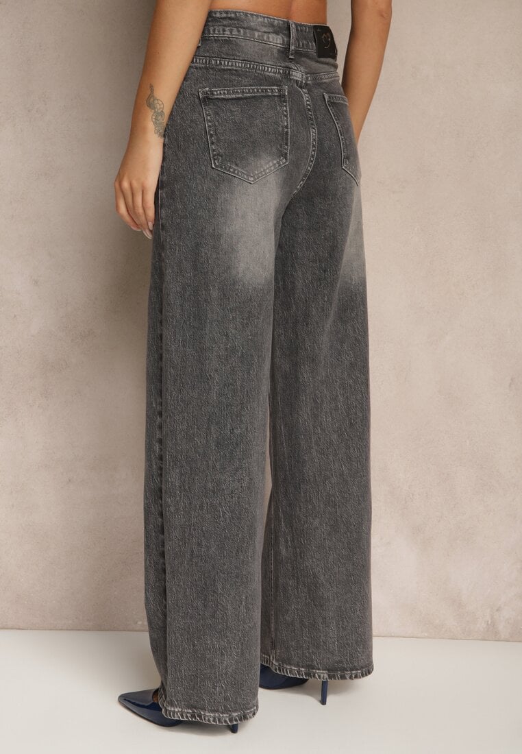 Szare Jeansy High Waist o Szerokim Kroju Tessine