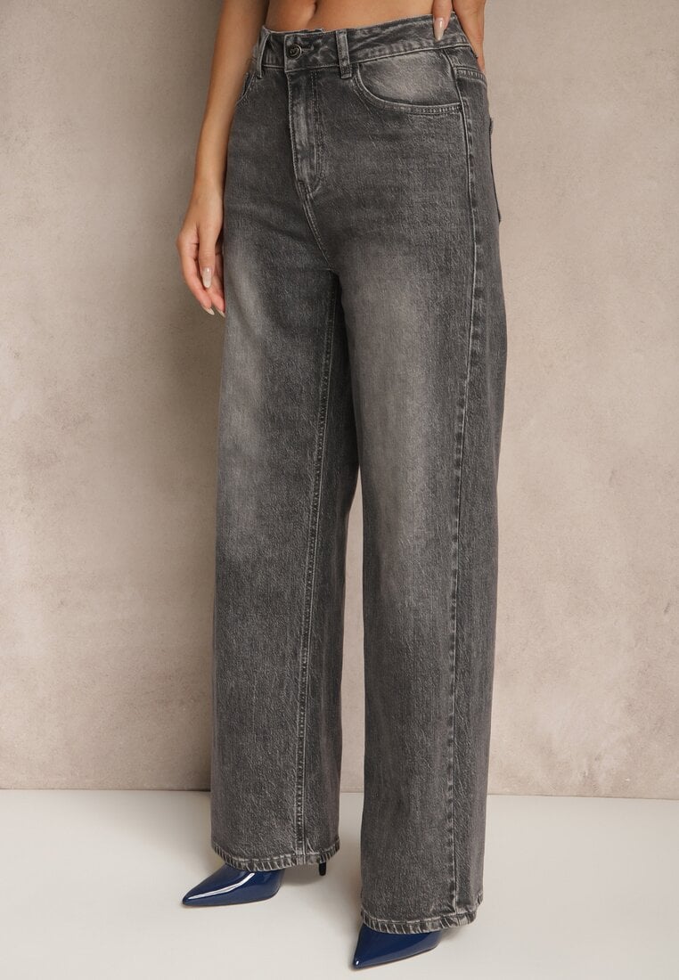 Szare Jeansy High Waist o Szerokim Kroju Tessine