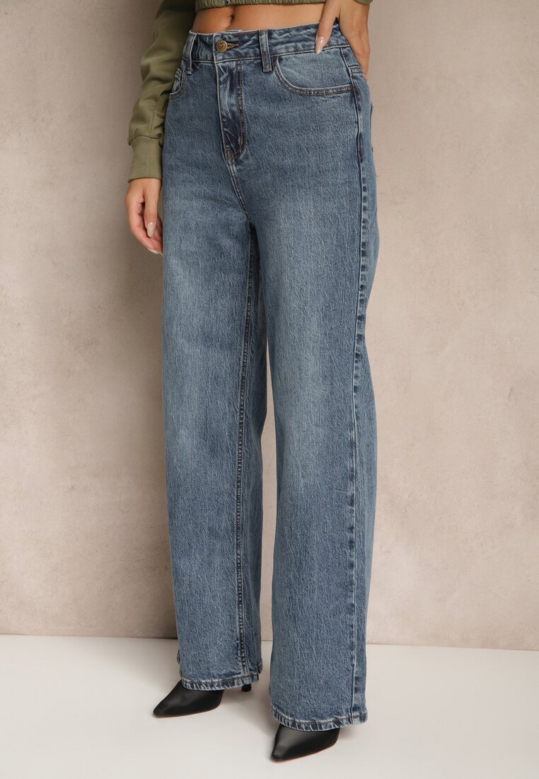 Niebieskie Jeansy Dzwony High Waist Selphire