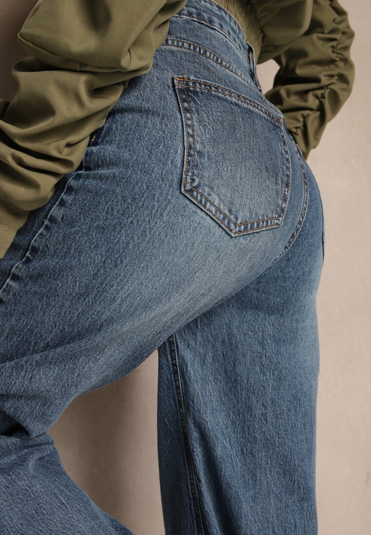 Niebieskie Jeansy Dzwony High Waist Selphire