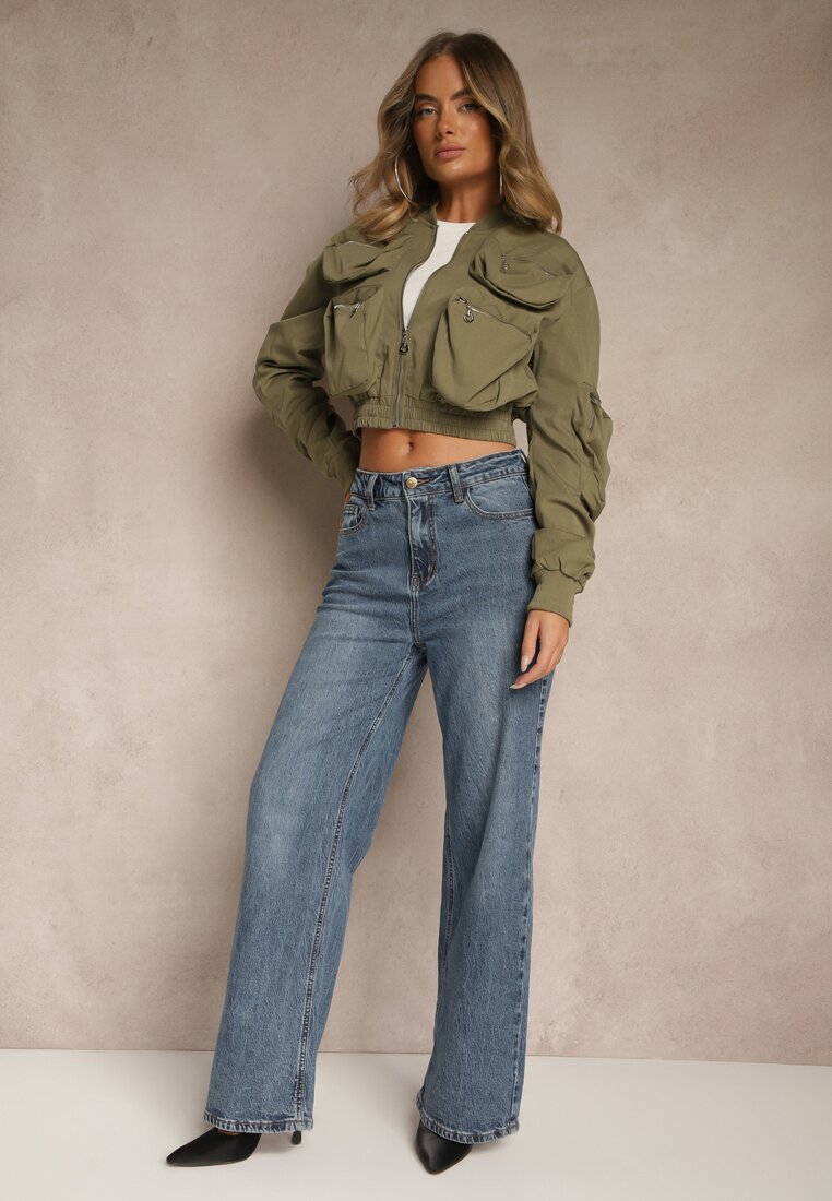 Niebieskie Jeansy Dzwony High Waist Selphire