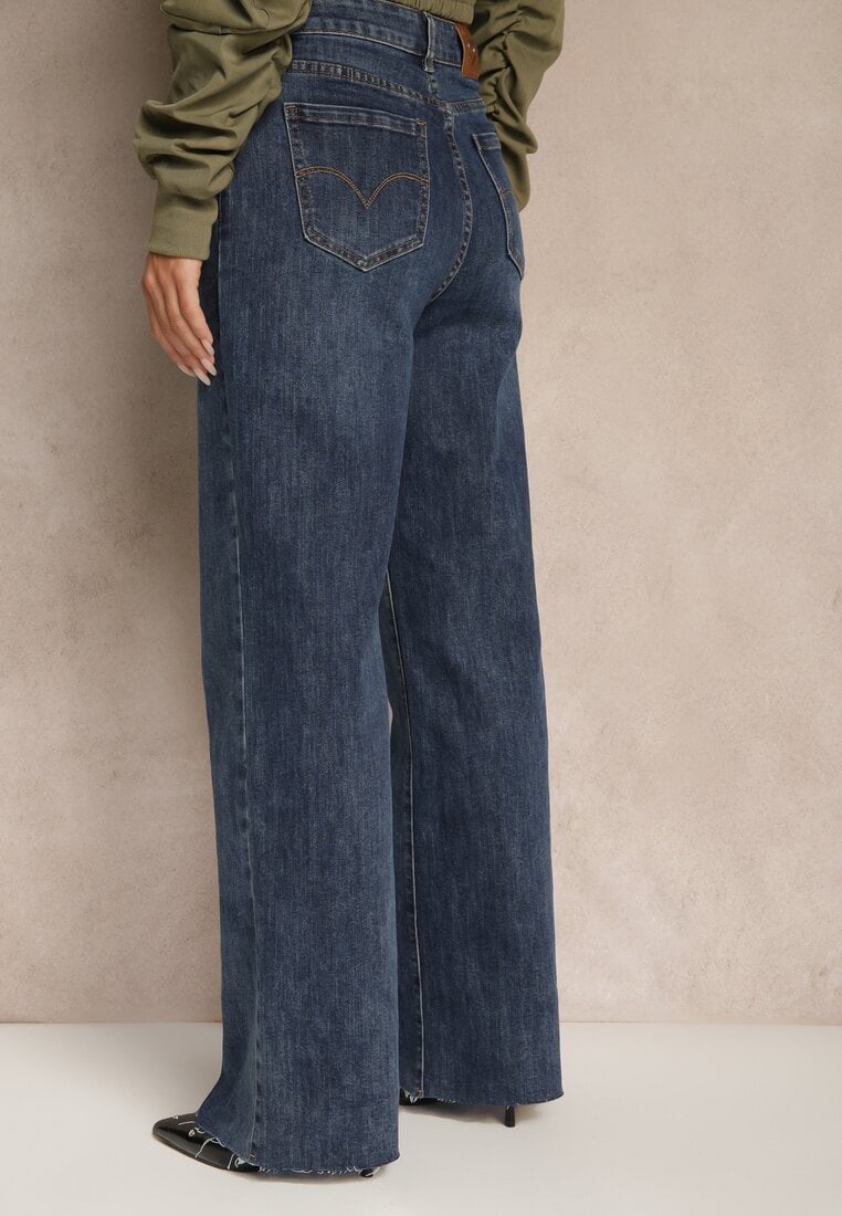 Niebieskie Jeansy High Waist o Szerokim Kroju Orrisalla