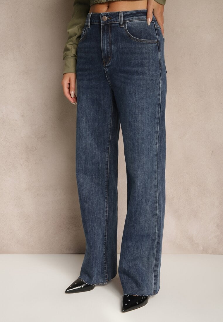 Niebieskie Jeansy High Waist o Szerokim Kroju Orrisalla