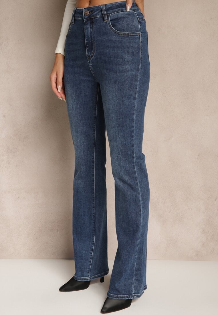 Niebieskie Jeansy High Waist o Kroju Dzwonów Finvenne