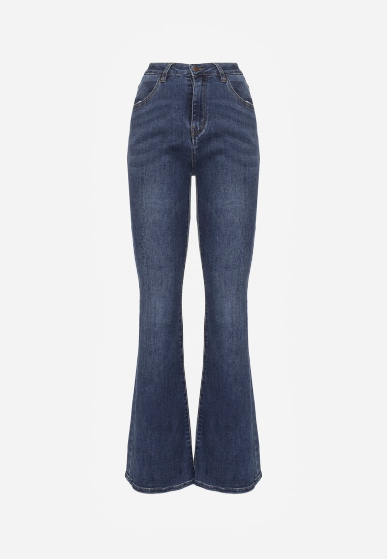 Niebieskie Jeansy High Waist o Kroju Dzwonów Finvenne