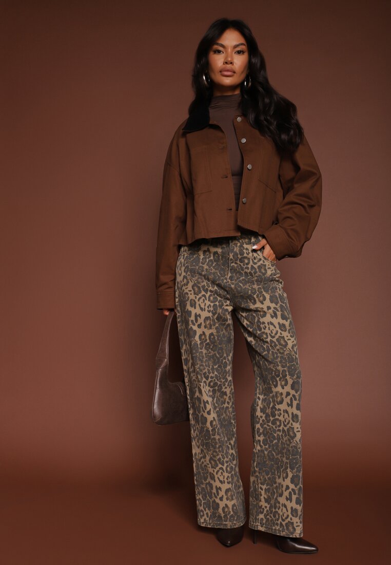 Panterkowe Jeansy High Waist o Szerokim Kroju Quelire