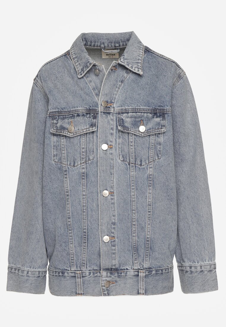 Niebieska Kurtka Jeansowa o Casualowym Fasonie Belissen
