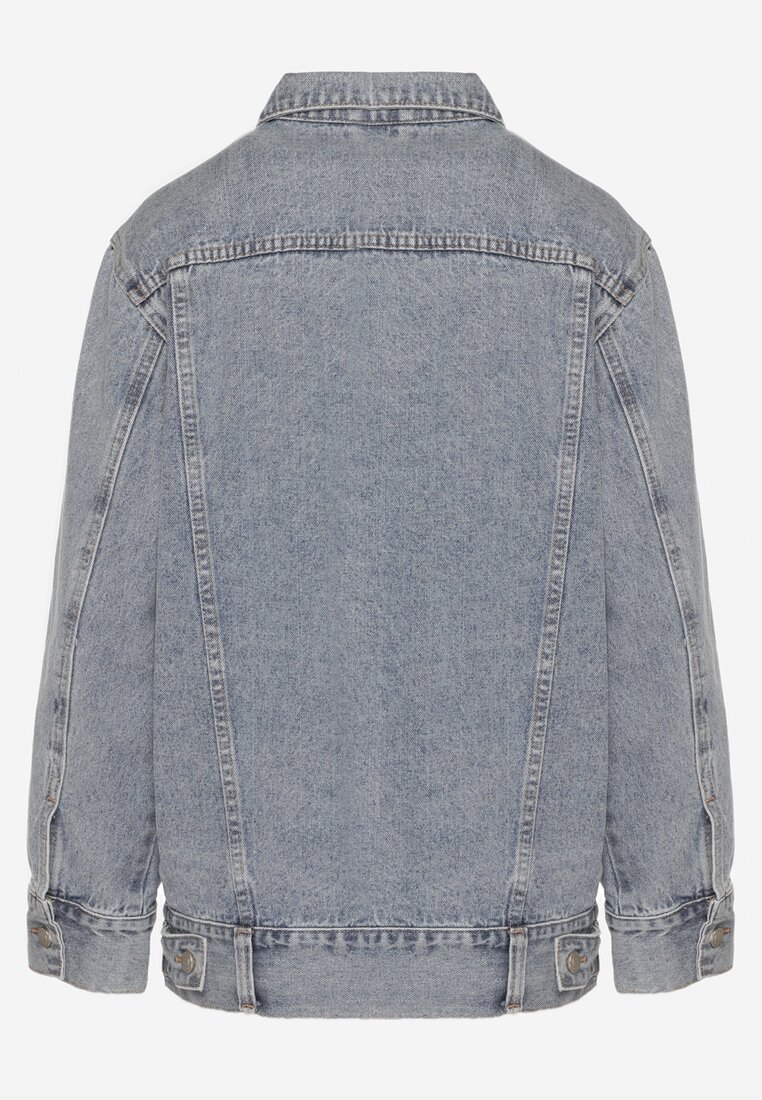 Niebieska Kurtka Jeansowa o Casualowym Fasonie Belissen