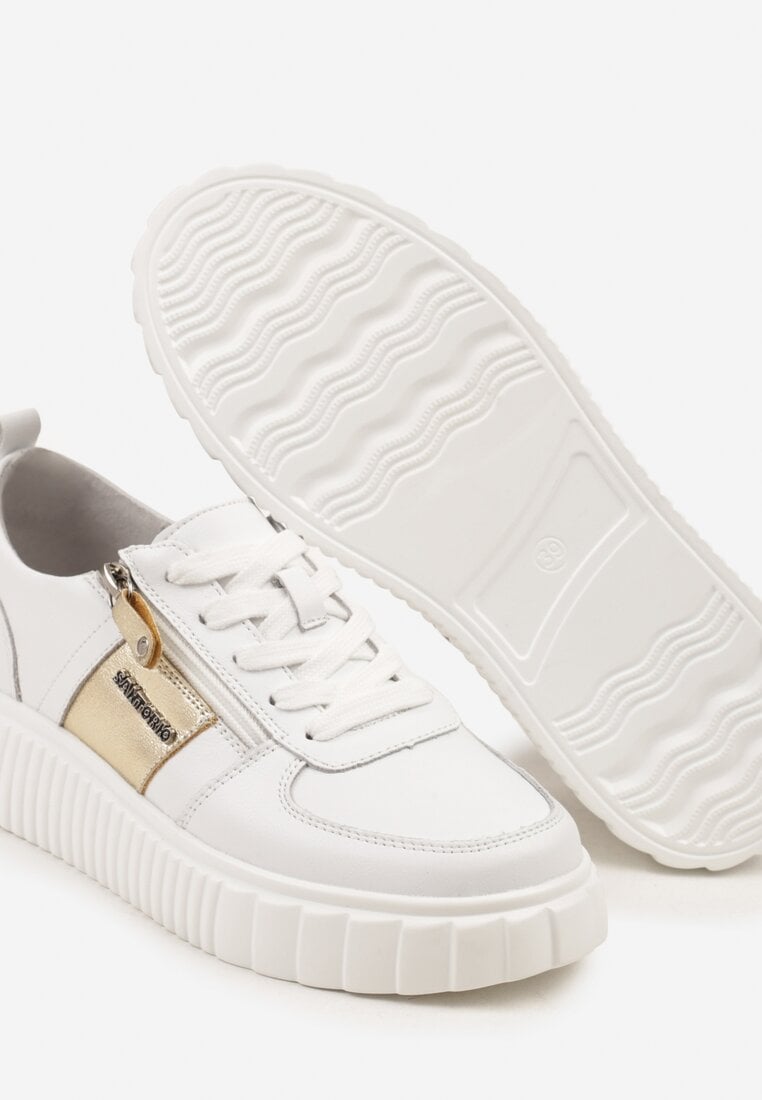 Białe Sneakersy ze Skóry Naturalnej z Metalicznym Zdobieniem Zorentee