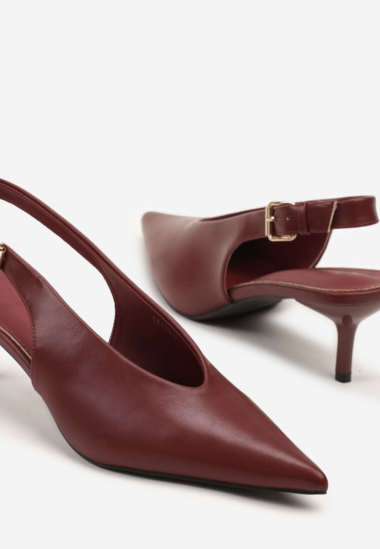 Bordowe Czółenka Typu Slingback na Szpilce Latinea