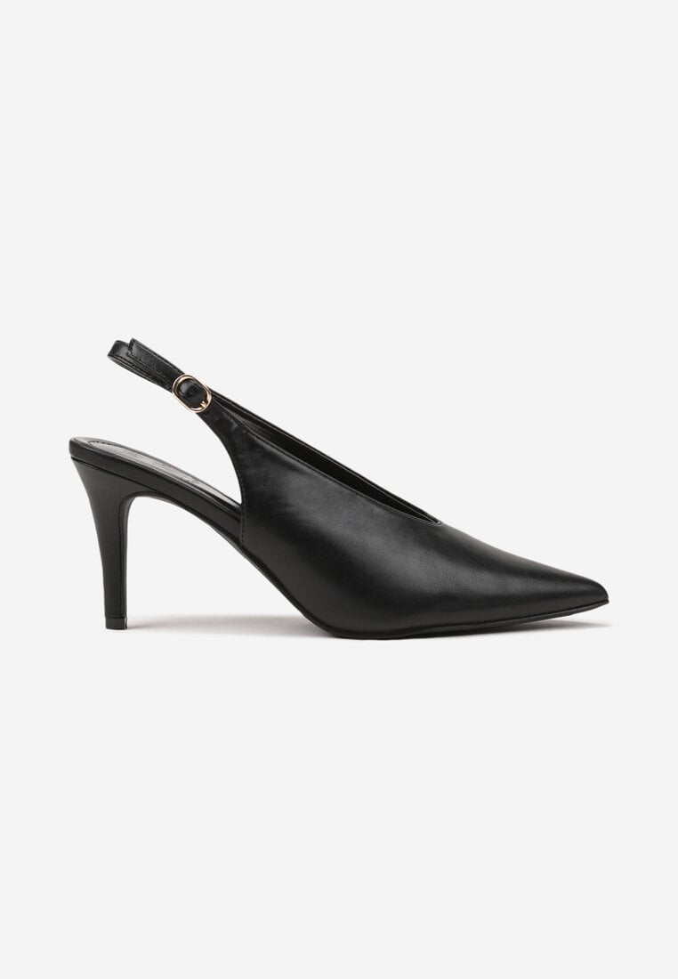 Czarne Sandały Slingback na Obcasie Typu Szpilka Latira