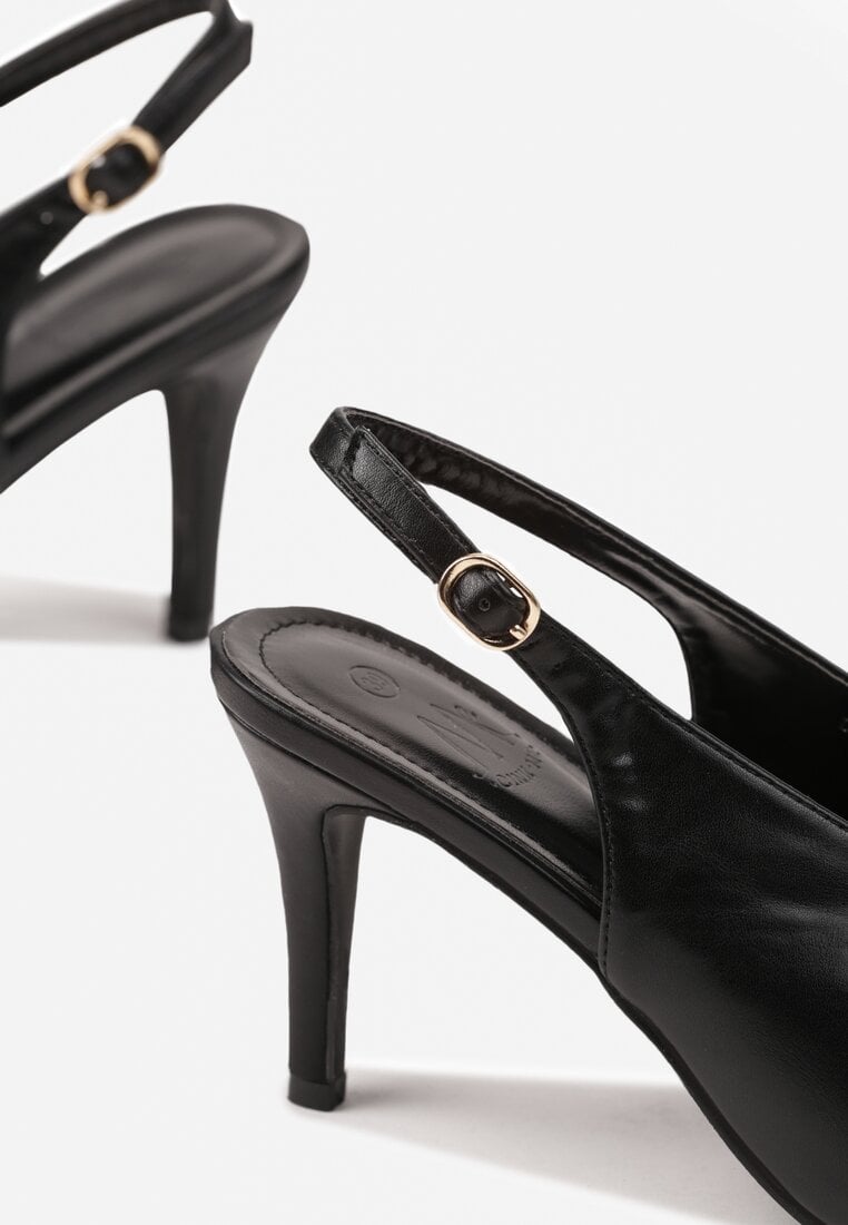 Czarne Sandały Slingback na Obcasie Typu Szpilka Latira