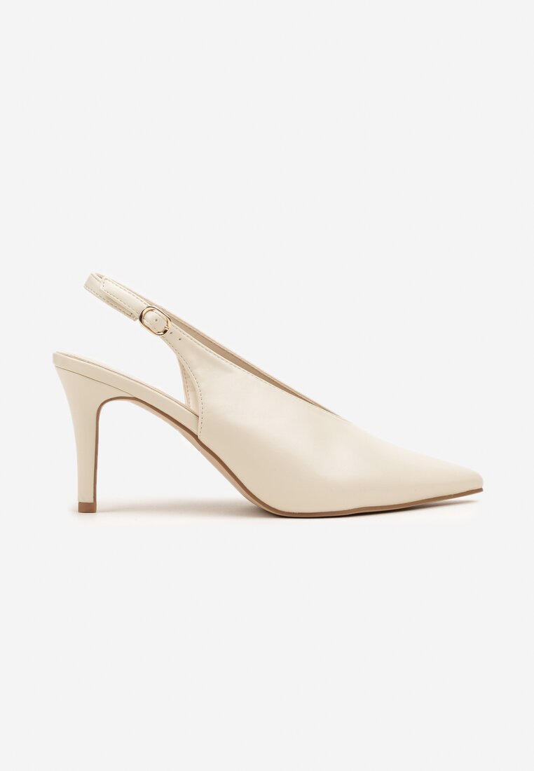Beżowe Sandały Slingback na Obcasie Typu Szpilka Latira