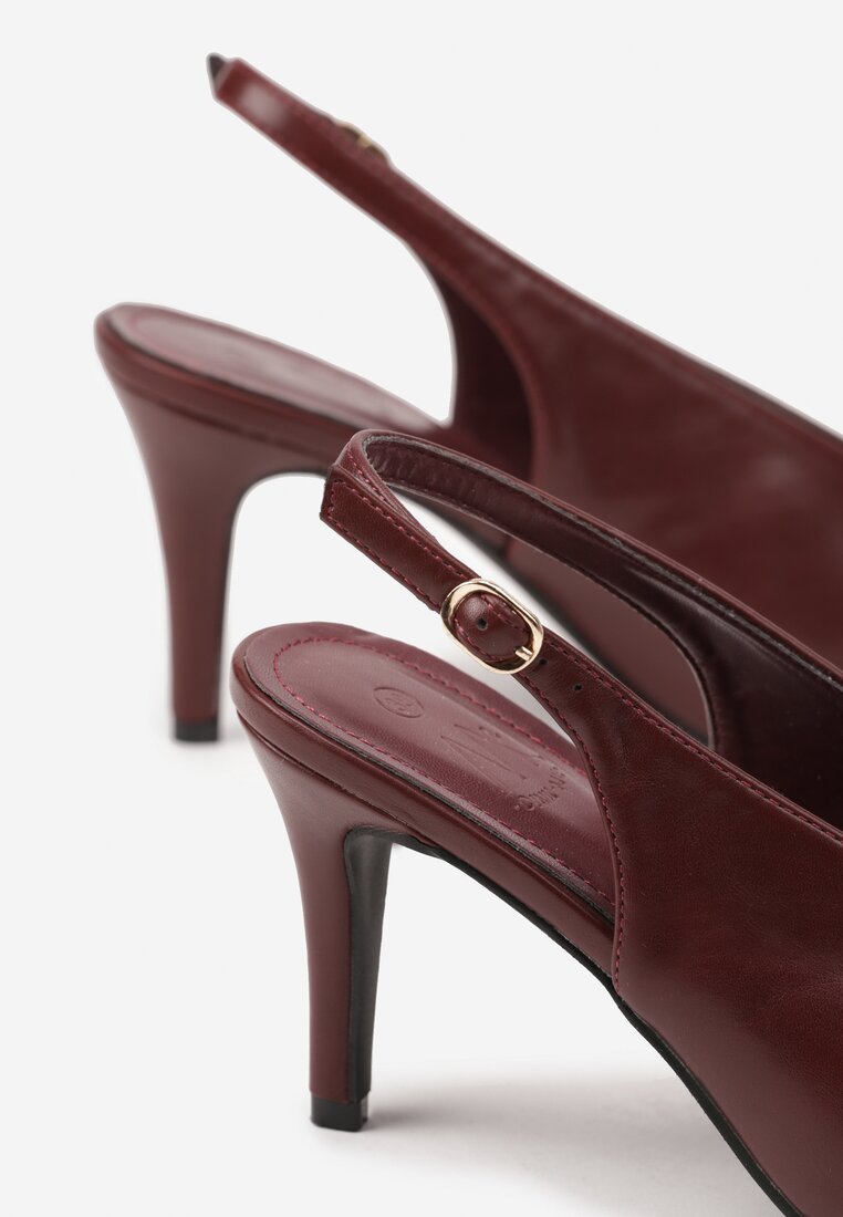 Bordowe Sandały Slingback na Obcasie Typu Szpilka Latira