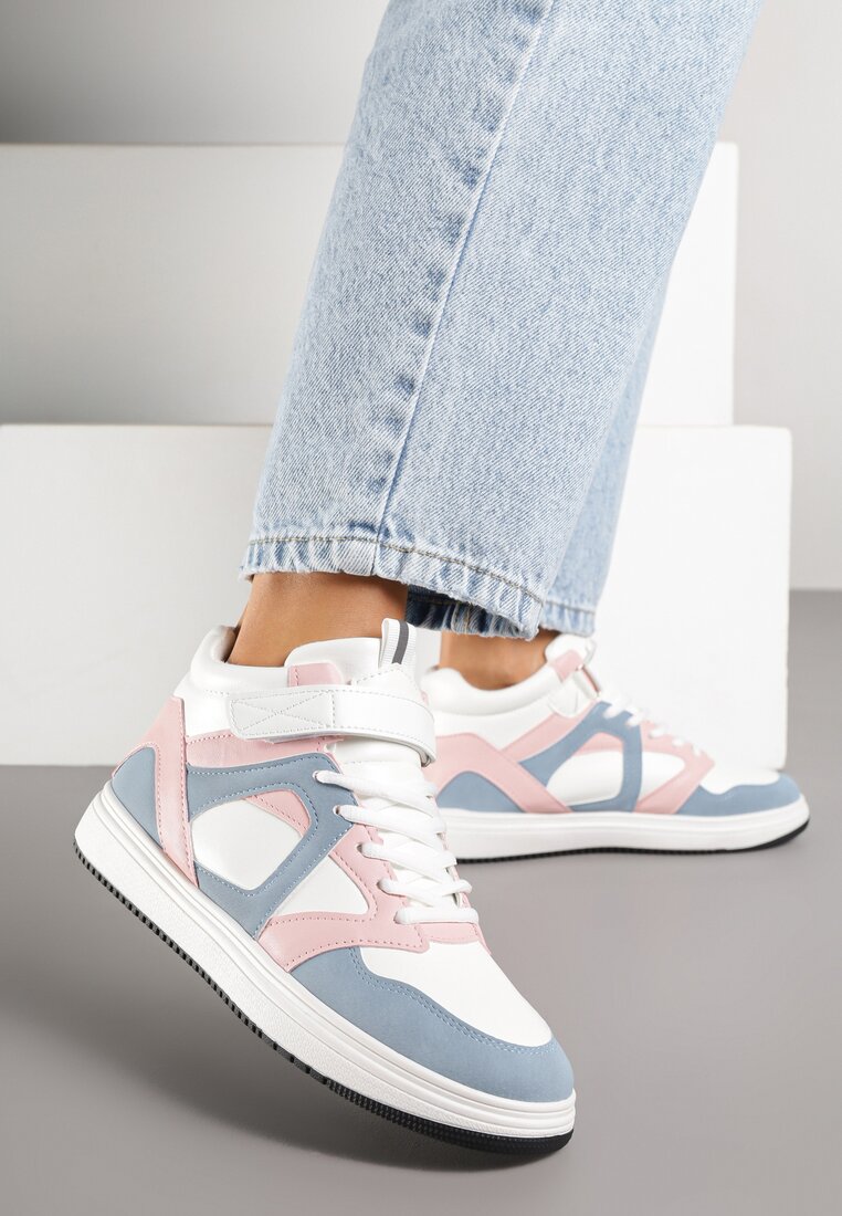 Biało-Różowe Sneakersy z Wysoką Cholewką Ylattia