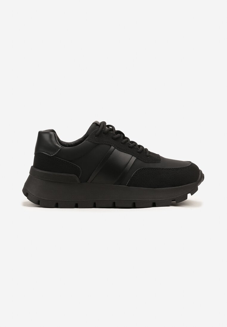 Czarne Sneakersy na Platformie z Tłoczeniem Tillivalle