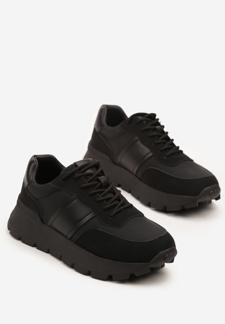 Czarne Sneakersy na Platformie z Tłoczeniem Tillivalle