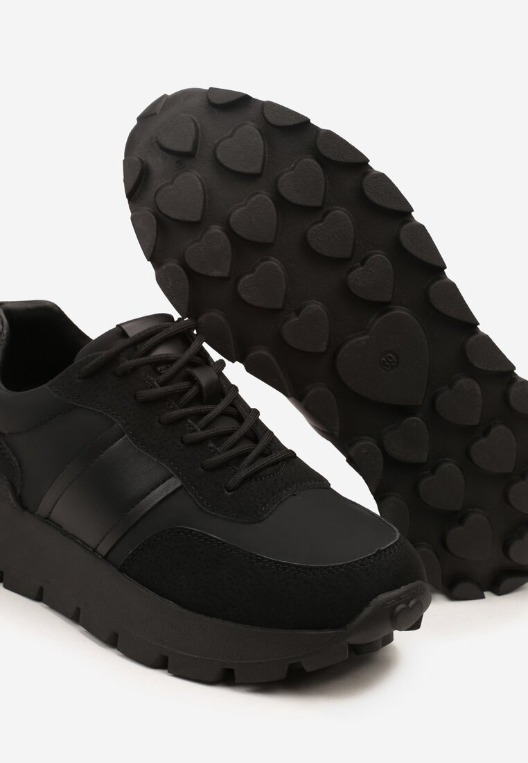 Czarne Sneakersy na Platformie z Tłoczeniem Tillivalle