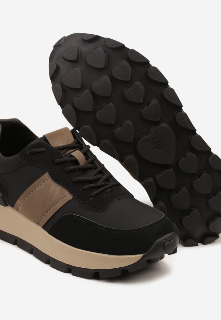 Czarno-Brązowe Sneakersy na Platformie z Tłoczeniem Tillivalle
