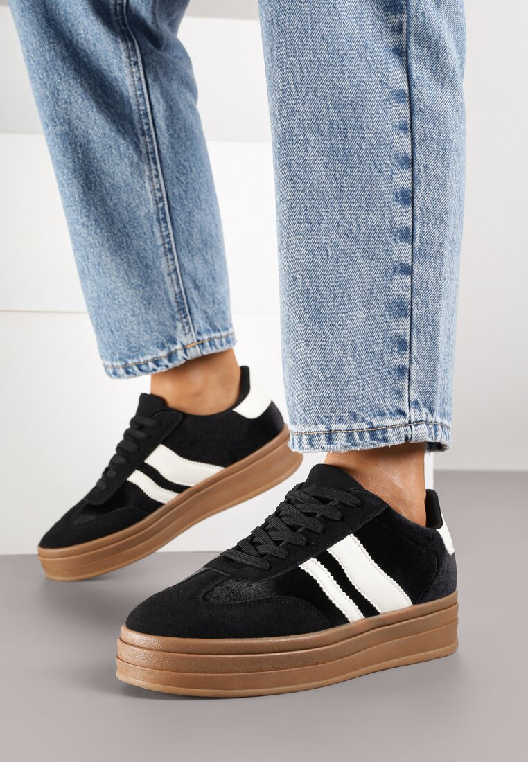 Czarne Sneakersy Typu Kultowe Tenisówki na Niskiej Platformie Tulafia