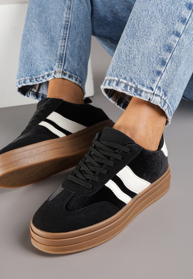 Czarne Sneakersy Typu Kultowe Tenisówki na Niskiej Platformie Tulafia