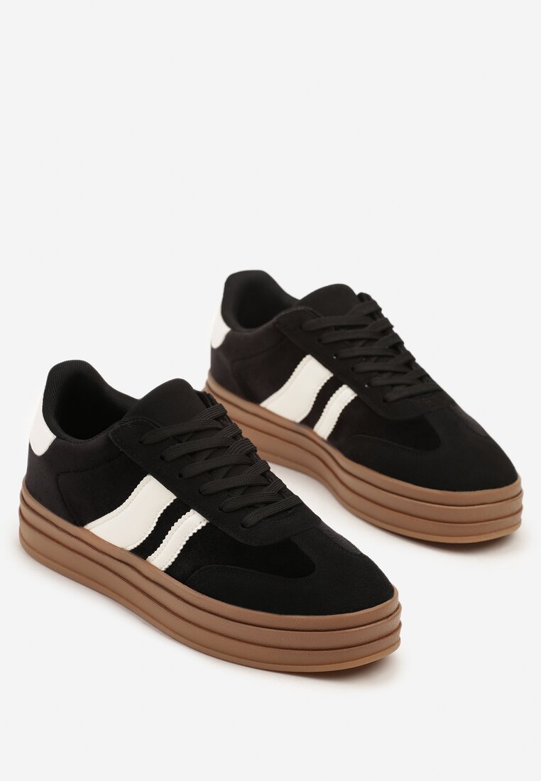 Czarne Sneakersy Typu Kultowe Tenisówki na Niskiej Platformie Tulafia